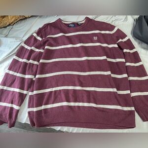 Men's Vintage Striped Purple and Gray Knit Chaps Brand Sweater Size XXL